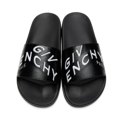 Shop Givenchy White Embroidered Logo Slides In 004-black/w