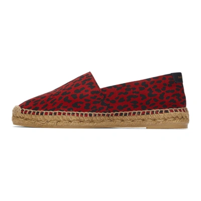 Shop Saint Laurent Red Babycat-print Embroidered Espadrilles In 5419 Poupre