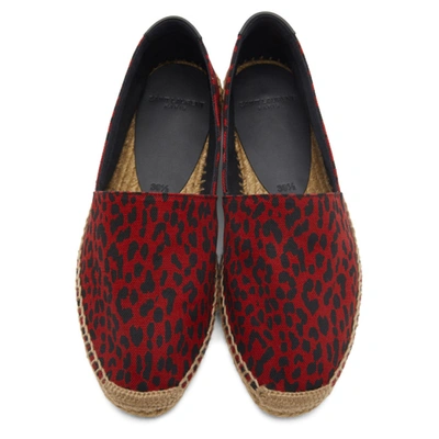 Shop Saint Laurent Red Babycat-print Embroidered Espadrilles In 5419 Poupre