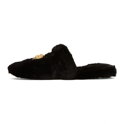 Shop Versace Black Faux-fur Palazzo Slippers In Z1008 Black