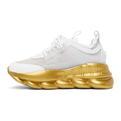 Shop Versace White & Gold Chain Reaction Sneakers In D01o White