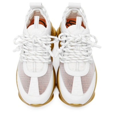 Shop Versace White & Gold Chain Reaction Sneakers In D01o White