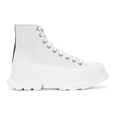 Shop Alexander Mcqueen White Suede Tread Slick Sneakers In 9089whi/whi