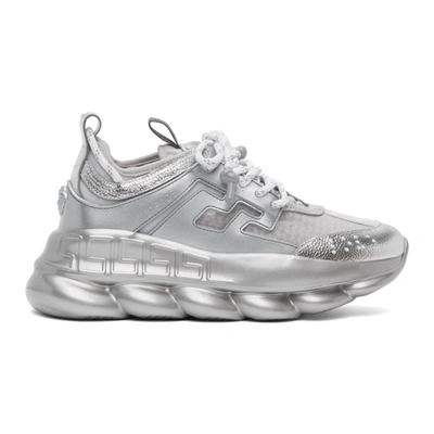 Shop Versace Silver & White Chain Reaction Sneakers In D9201 Silve