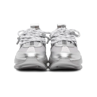 Shop Versace Silver & White Chain Reaction Sneakers In D9201 Silve