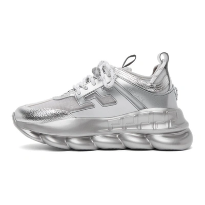 Shop Versace Silver & White Chain Reaction Sneakers In D9201 Silve