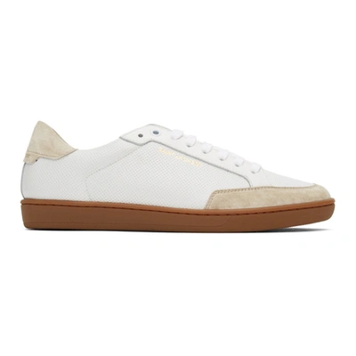 Shop Saint Laurent White Perforated Low-top Sneakers In 9674 White