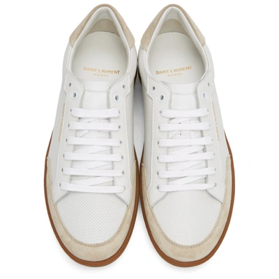 Shop Saint Laurent White Perforated Low-top Sneakers In 9674 White