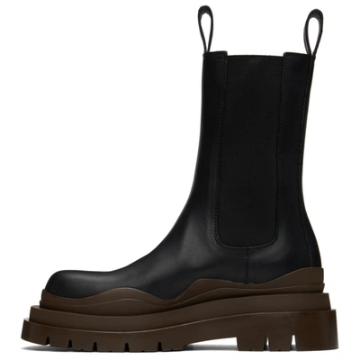 Shop Bottega Veneta Black & Brown Medium 'the Tire' Chelsea Boots In Black/brown