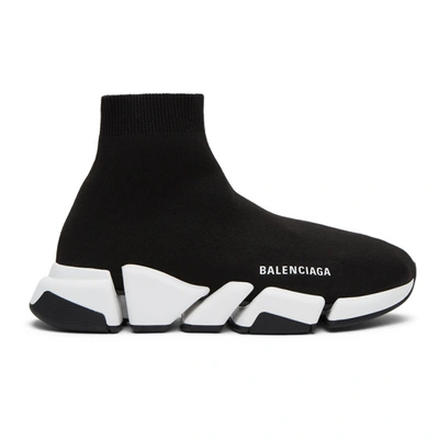 Shop Balenciaga Black & White Speed 2.0 Sneakers In 1015black/