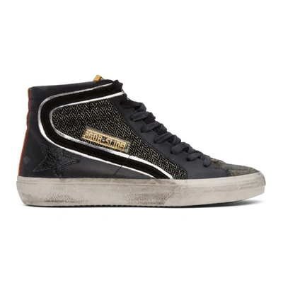 Shop Golden Goose Black Slide Double Quarter High-top Sneaker In 90183 Black