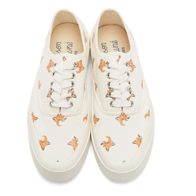 Shop Maison Kitsuné White Allover Fox Head Sneakers