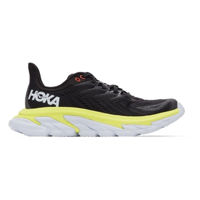 Shop Hoka One One Black & Yellow Clifton Edge Sneakers In Black/volt