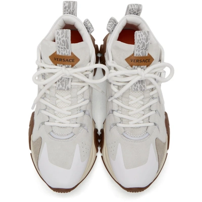 Shop Versace White And Grey Squalo Hiker Sneakers In K01pu Whtgr