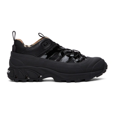 Shop Burberry Black Patent Arthur Sneakers In Blk/arc Bg