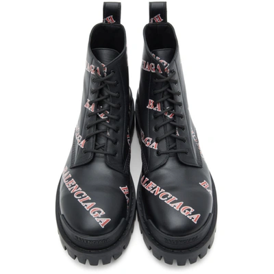 Shop Balenciaga Black And Red Allover Logo Strike Boots In 1060black/