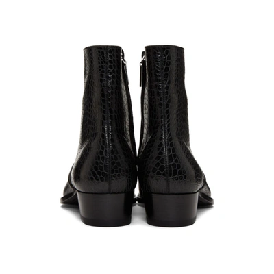 Shop Saint Laurent Black Croc Wyatt Zip Boots In 1000 Nero