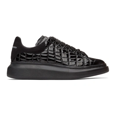 Shop Alexander Mcqueen Black Croc Oversized Sneakers In 1000 Black/