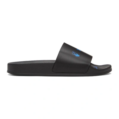 Shop Off-white Black & Blue New Logo Pool Slides In Black Blue