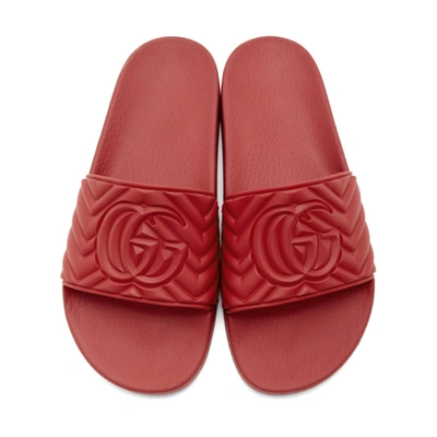 Shop Gucci Red Quilted Gg Pool Slides In 6639 Deepcr