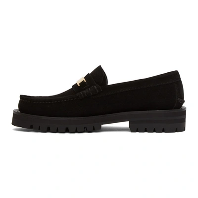 Shop Versace Black Suede Logo Plate Loafers In D41oh Black