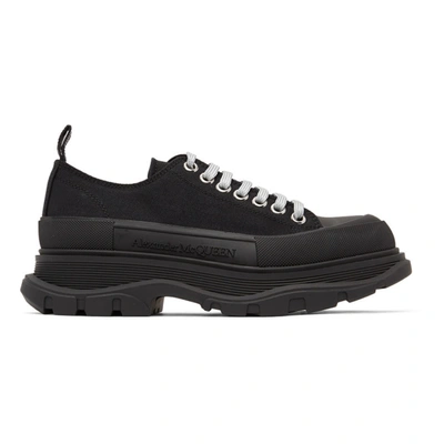 Shop Alexander Mcqueen Ssense Exclusive Black Canvas Tread Slick Sneakers In 1081 Black/silver