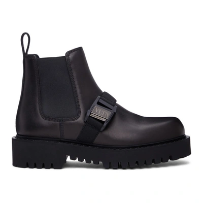 Shop Valentino Black  Garavani Vltn Beatle Chelsea Boots In 0no Nero/ne