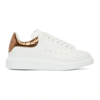 Shop Alexander Mcqueen White & Rose Gold Croc Oversized Sneakers In 9053 White/