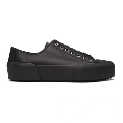 Shop Jil Sander Black Leather Sneakers In 001 Black
