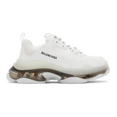 Shop Balenciaga White & Black Clear Sole Triple S Sneakers In 9010 White/