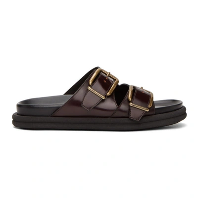 Shop Dries Van Noten Burgundy Leather Slip-on Sandals In 358 Burgund