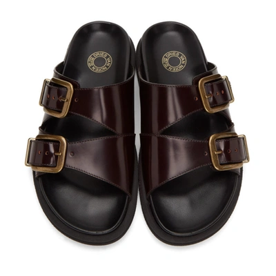 Shop Dries Van Noten Burgundy Leather Slip-on Sandals In 358 Burgund