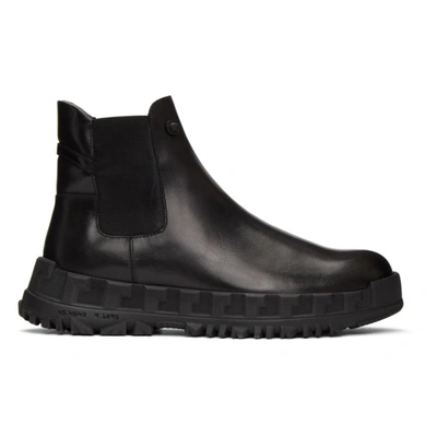 Shop Versace Black Greca Rhegis Chelsea Boots In D41 Black