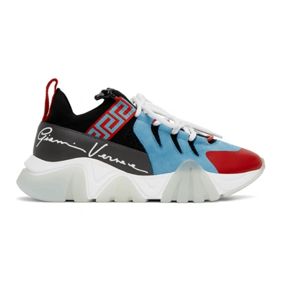 Shop Versace Blue & Red Knit Squalo Sneakers In D7j3 Cerule