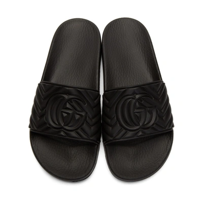 Shop Gucci Black Quilted Gg Pool Slides In 1000 Black