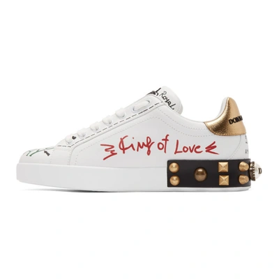 Shop Dolce & Gabbana White Heart Graffiti Portofino Sneakers In 8i049 Biaor
