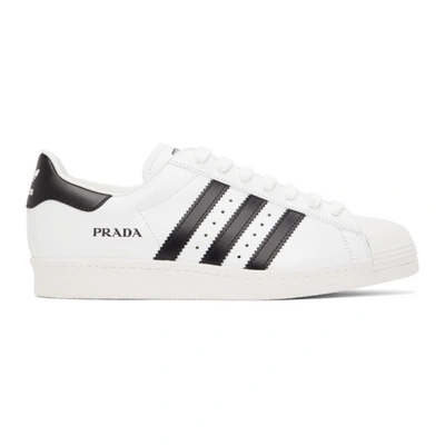 Shop Adidas Originals White And Black Prada Edition Superstar Sneakers In Cwhite/cbla