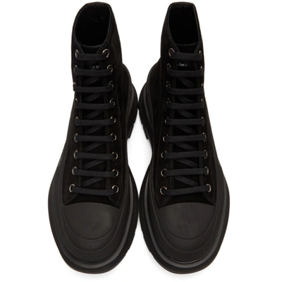 Shop Alexander Mcqueen Black Suede Tread Slick High-top Sneakers In 1081 Blk/bl