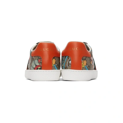 Shop Gucci Brown Disney Edition Donald Duck Gg Ace Sneakers In Beige/ebony