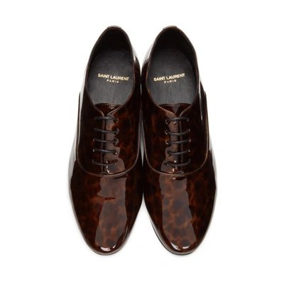 Shop Saint Laurent Brown Patent Leon Derbys In 2094 Mantna