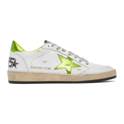 Shop Golden Goose White And Green Ball Star Sneakers In 10293 Whtli