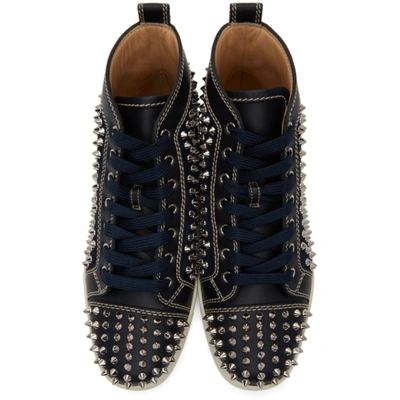Shop Christian Louboutin Navy Louis Spikes High-top Sneakers In U643 Blu Sc