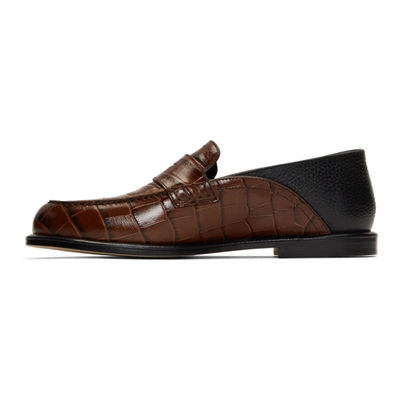 Shop Loewe Brown And Black Croc Slip-on Loafer In 3101brown/b