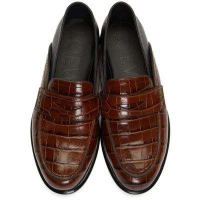 Shop Loewe Brown And Black Croc Slip-on Loafer In 3101brown/b