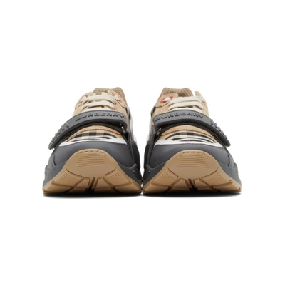 Shop Burberry Beige Check Ramsay Sneakers In Grey/check