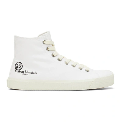 Shop Maison Margiela White Canvas Tabi High-top Sneakers In T1003 White