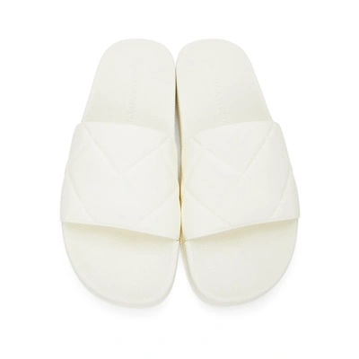 Shop Bottega Veneta White Intrecciato Flat Slides In 9000 White