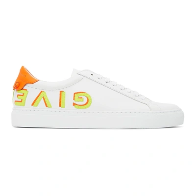 Shop Givenchy White & Orange Reverse Logo Urban Knots Sneakers In 125-white/o