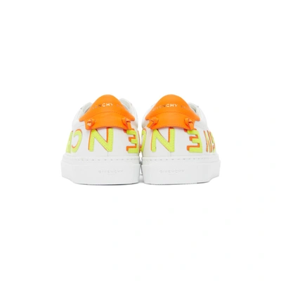 Shop Givenchy White & Orange Reverse Logo Urban Knots Sneakers In 125-white/o