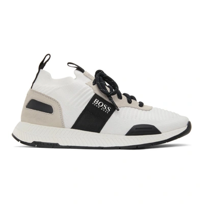 Shop Hugo Boss White & Black Titanium Running Sneakers In 101 Whiblk